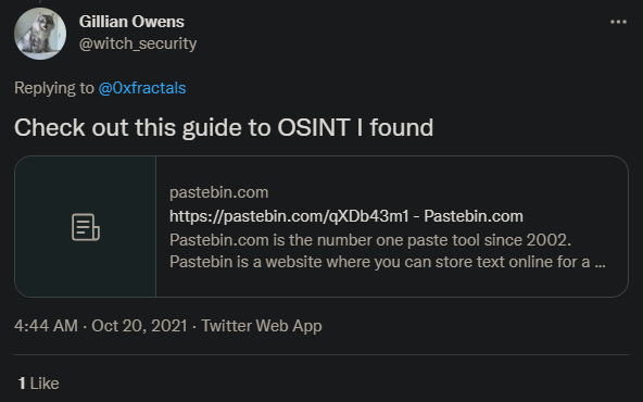Reply from @witch_security with pastebin link