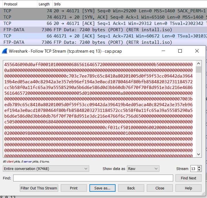 Saving entire raw TCP conversation that makes up 'install.iso' as a file