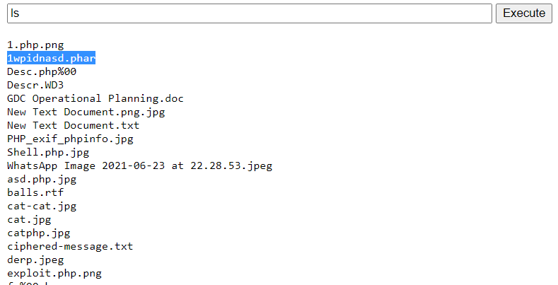 'ls' command ran on .phar webshell