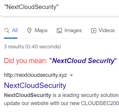 Google search result for 'Next Cloud Security' is a website