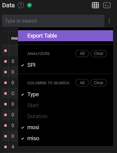 Exporting Table Data for SPI Analyzer in Saleae Logic 2