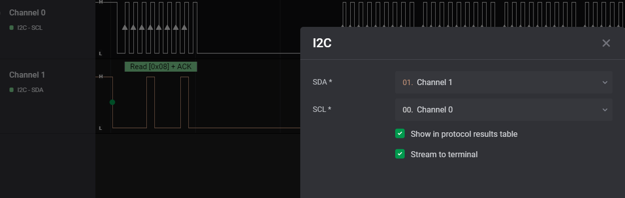 I2C Analyzer configuration for 'key.sal' in Saleae Logic 2