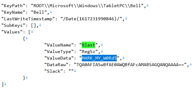 Searching for Blast in the registry hive JSON file