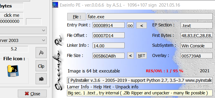 Exeinfo PE detecting fate.exe as PyInstaller 3.6