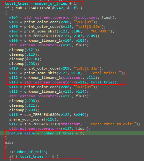 Return value is the number of 'Total tries' taken to guess the word in the Wordle game
