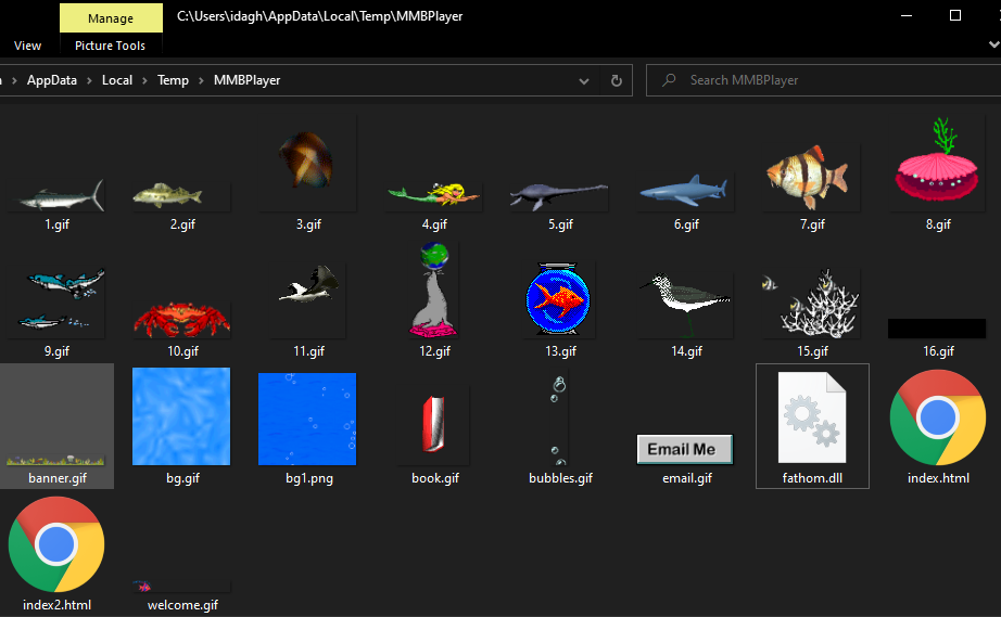 Dropped DLL, GIF, and HTML files in temp folder