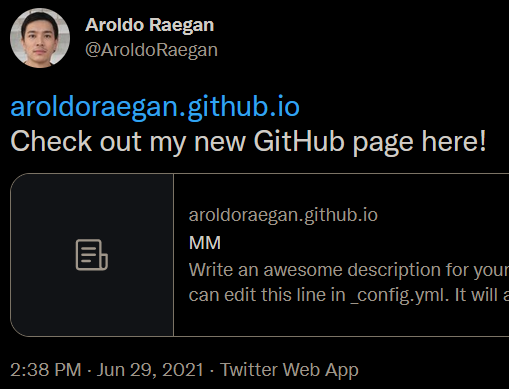 Aroldo Raegan's tweet linking to his GitHub page