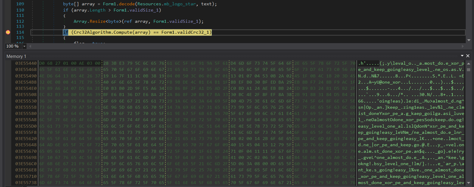Memory contents of array in dnSpy shows plaintext password