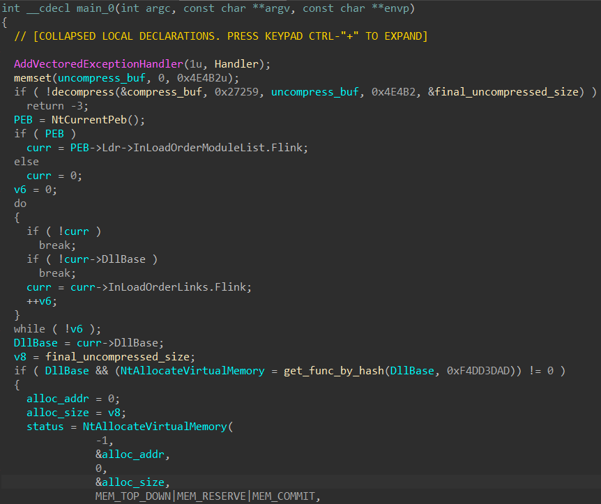 main function of level2.exe in IDA showing the traversal of the InLoadOrderModuleList