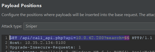 Burp Intruder Sniper payload for search parameter
