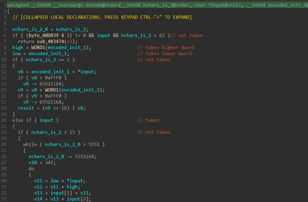 Pseudocode of encode function in IDA with comments