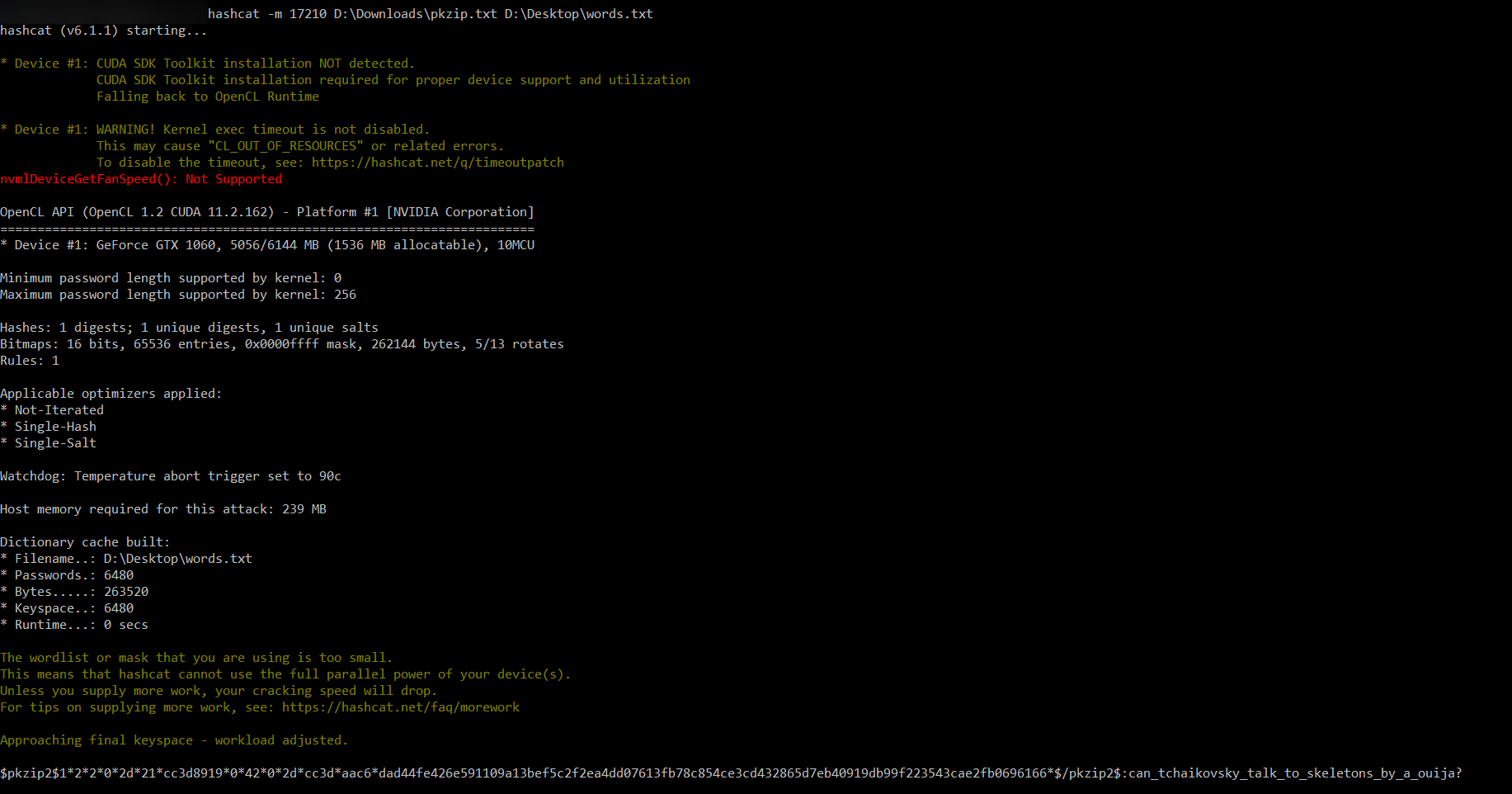 Cracking zip file password with hashcat