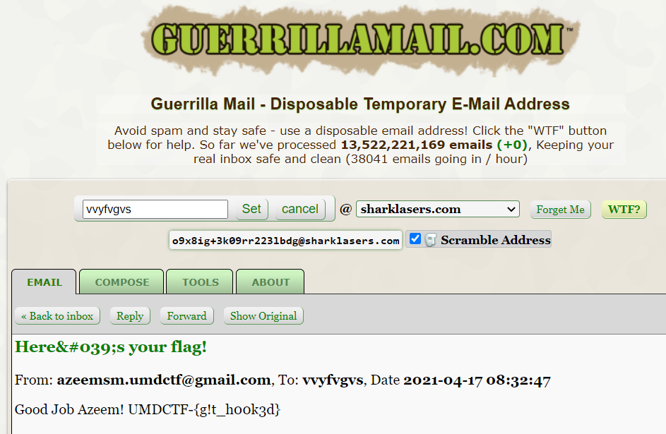 Flag sent to our specified email address
