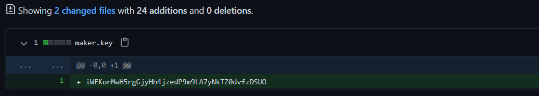 Github commit showing plaintext maker.key