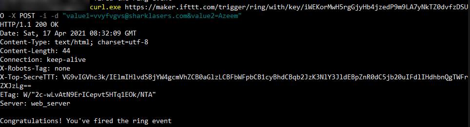 HTTP response when curl.exe in Powershell used to send POST request to ring endpoint
