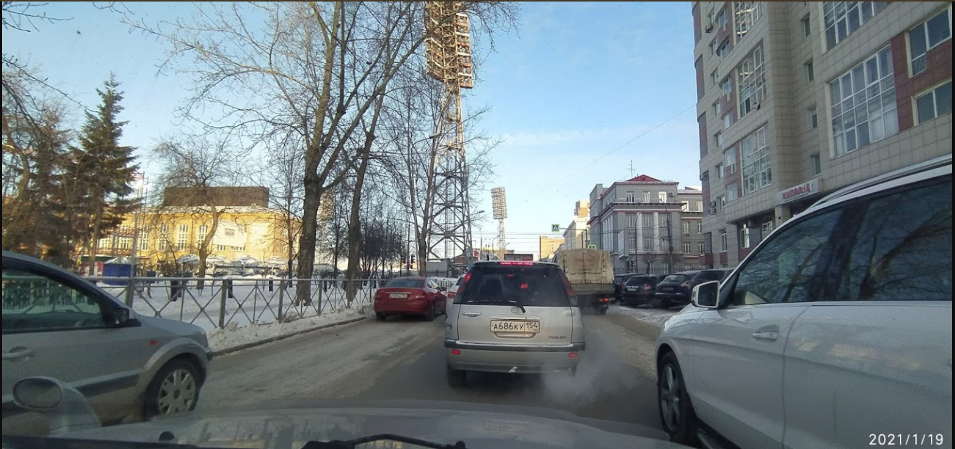Car dashboard camera capture of a street in Google Drive
