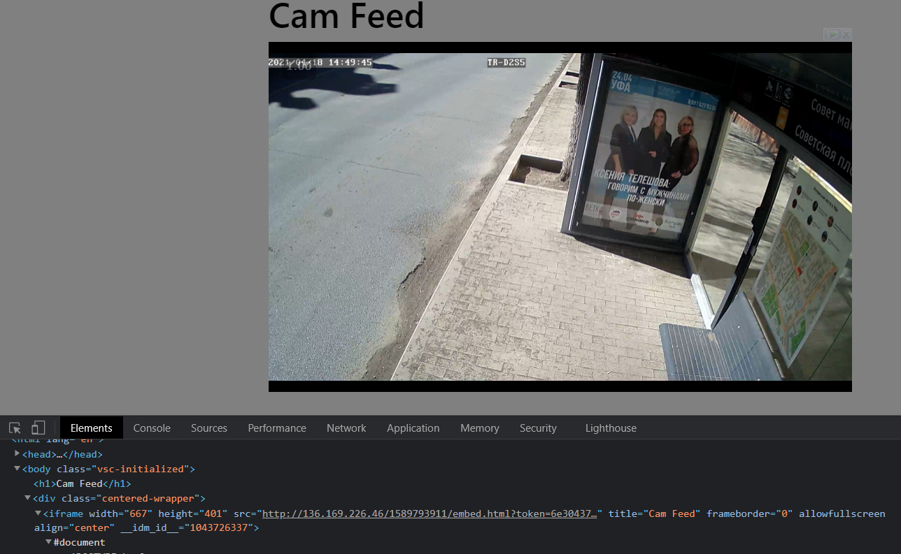 HTML source code of challenge website with live cam feed