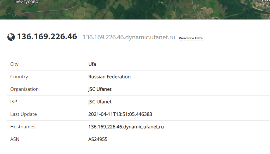 Shodan.io's information on IP 136.169.226.46