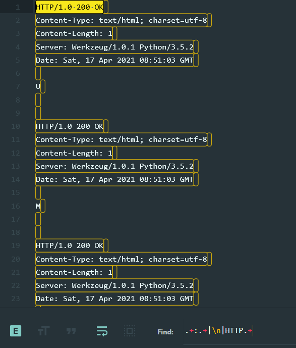 Regex to remove HTTP headers from flag characters in the saved responses opened in Sublime Text editor