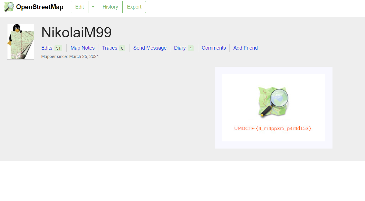 Flag displayed in Nikolai's OpenStreetMap profile