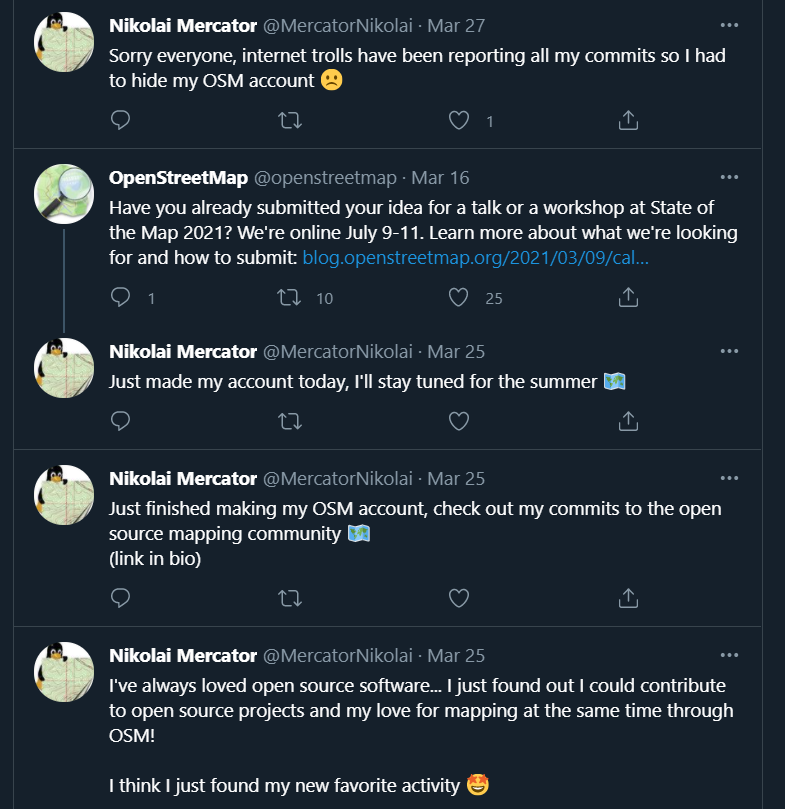 Nikolai tweets about his discovery of OpenStreetMap