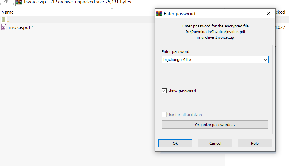 Unlocking zip file with password