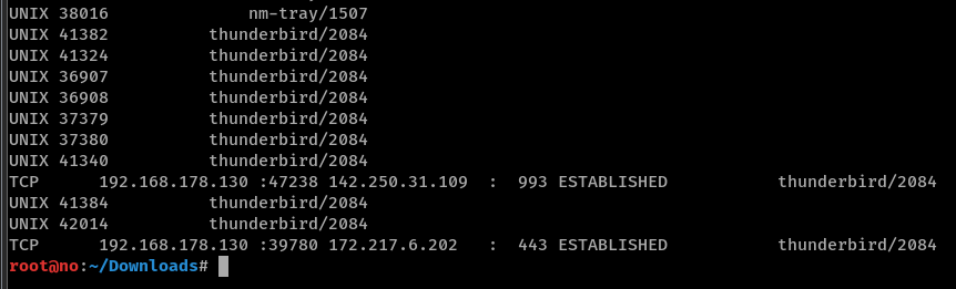 Mozilla Thunderbird with established network connections in netstat