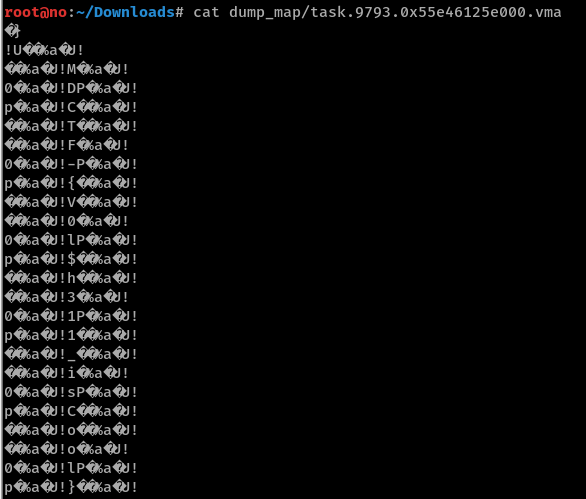 Flag text stored in the heap as linked list nodes